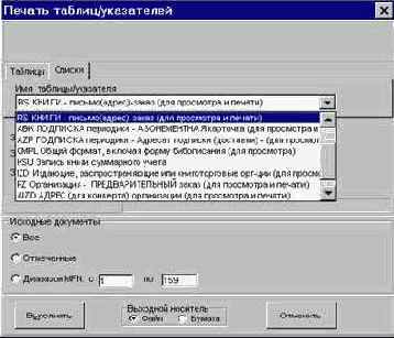 Режим СПИСКИ